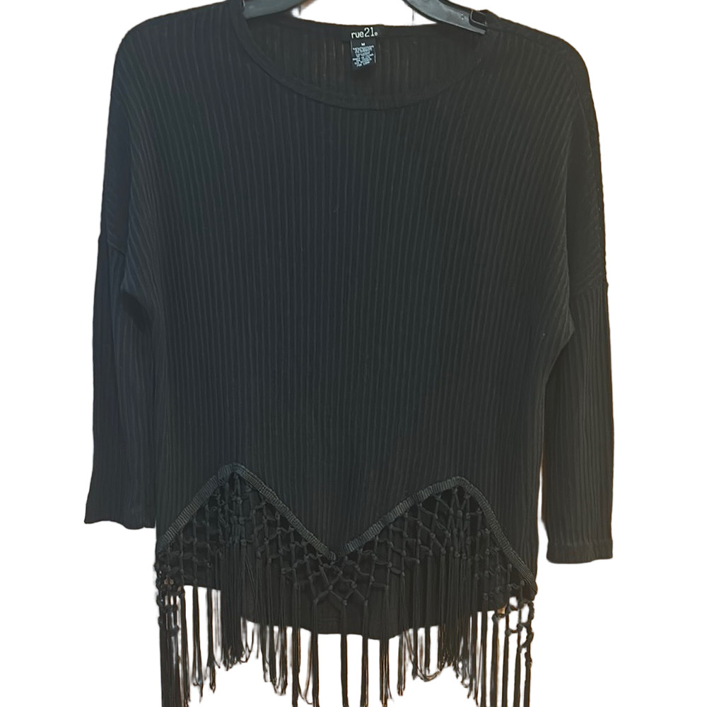Forever 21 Black Fringe Knit Top